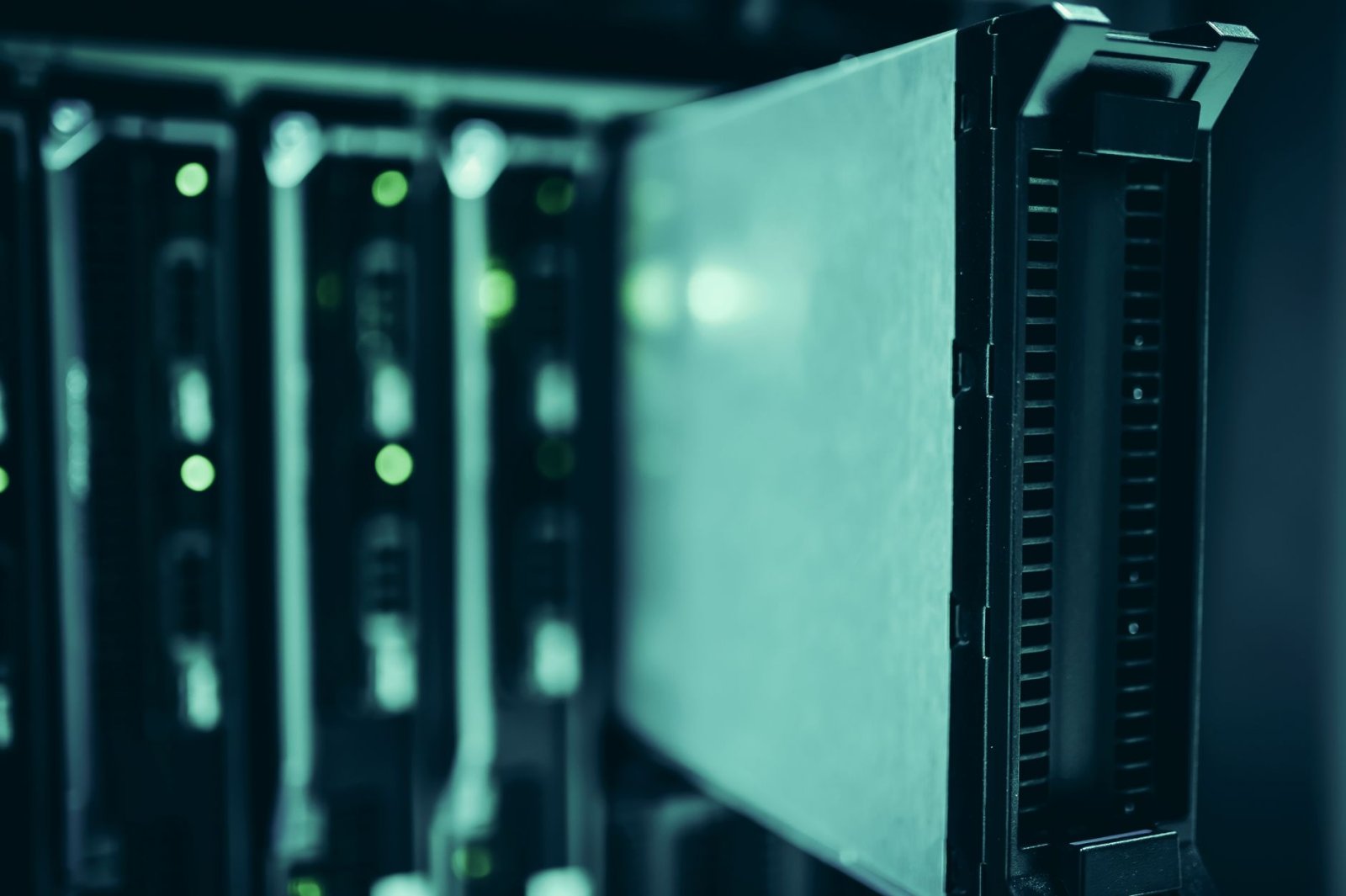 Close-up of server racks in a data center highlighting modern technology infrastructure.